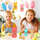 GuassLee 12pcs Easter Wooden Bunny Cutout for Easter Craft Unfinished Wood Blank Peeps Rabbit Sign with Twines for Kids DIY Craft Making Painting Spring Easter Table Tray Decorations
