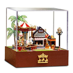 Flever Dollhouse Miniature DIY House Kit Creative Room with Furniture and Cover for Romantic Valentine's Gift(Carousel Garden-Edition of Sunny)