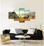 VIIVEI Deer Elk Moose Animal Cabin Tractors Nature Animals Canvas Wall Art HD Print Landscape Yellow Home Decor Wall Art Painting for Living Room Decor Framed to Hang (60" Wx32 H, 9)