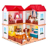 UNIH Dollhouse Dreamhouse , Toddler Dollhouse for Little Girls 3 4 5 Years Old, Doll House Playset with Furniture,Doll Accessories Birthday Gift for Girls Kids Toddlers