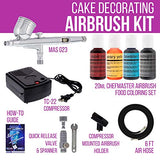 Master Airbrush Cake Decorating Airbrushing System Kit with a Set of 4 Chefmaster Food Colors, Gravity Feed Dual-Action Airbrush, Air Compressor, Hose, Storage Case and How-to-Airbrush Guide Booklet