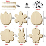 Rainmae 120 Pieces Easter Unfinished Wood, Bunny, Egg, Flower and Tulip Shape Hanging Ornaments with Twine and Googly Wiggle Eyes for Easter Party Decorations