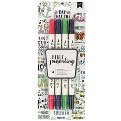 American Crafts 4 Piece Colors Dual Brush Pen Bible Journaling, Primary