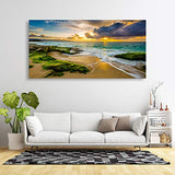 Cao Gen Decor Art-S05474 Canvas Prints Wall Art Beach Sunset Blue Ocean Waves Stretched Nature Pictures Canvas Reef Seascape Painting Wooden Framed for Living Room Bedroom Kitchen and Office Artwork