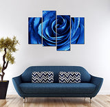 Wieco Art Blue Rose with Dew Canvas Wall Art Abstract Romantic Flower Pictures Paintings Wall Art for Living Room Bedroom Decorations Wall Decor Large 4 Panels Modern Canvas Prints Artwork