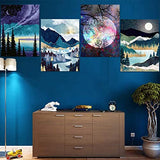 4 Pack Diamond Art Kits 5D Painting by Number Kits for Adults Beginners, DIY Full Drill Round Diamond Painting Kit Moon Scenery Cross Stitch Kit for Home Office Wall Decor Holiday Gift（12 X 16 Inch）