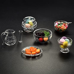 iland Miniature Dollhouse Accessories for Dollhouse Furniture, Glass Utensils w/ Mini Food Set Incl Bowls Plates Dessert Dish Jar Cup (6 Glass pcs w/ Miniature Food)