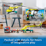 LEGO City Rescue Helicopter Transport 60343 Building Kit for Children Aged 5 and Up, Featuring a Toy Truck with a Helicopter Trailer, Plus Driver and Pilot Minifigures (215 Pieces)