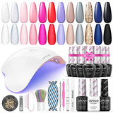 Gel Nail Polish Kit with UV Light, opove Gel Nail Polish Set Soak Off with LED Nail Lamp Glitter Starter System for Nail Art -12 Colors