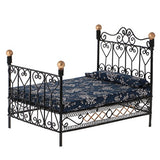 OPLLER 1: 12 Miniature Bedroom Furniture Metal Bed with Mattress Accessory Black