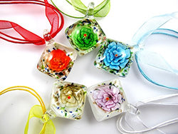 BRCbeads Lampwork Glass Crystal Flower Square Shape 5 Assorted Colors