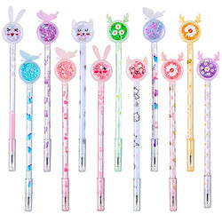 24 Pcs Cute Cartoon Sequins Pens Creative Liquid Gel Ink Rollerball Pen Funny Pens Creative Design Novelty School Supplies for Women Girl Kids Teens Adult Home Office Stationery Store Party Favors