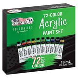 U.S. Art Supply Professional 72 Color Set of Acrylic Paint in Large 18ml Tubes - Rich Vivid Colors for Artists, Students, Beginners - Canvas Portrait Paintings - Color Mixing Wheel
