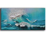 YaSheng Art - 24x48inch landscapes Abstract Art Painting，Oil Painting on Canvas Texture Blue Ocean scenery 3D Oil Painting Hand-Painted Abstract Artwork Canvas Wall Art Paintings Modern Home Decor Art