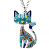 BONSNY Statement Enamel Alloy Chain Cat Necklaces Pendant Original Design For Women Girls (Blue)