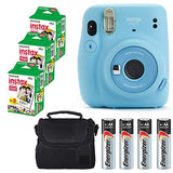 Fujifilm Instax Mini 11 Instant Camera - Sky Blue (16654762) + Fujifilm Instax Mini Twin Pack Instant Film (60 Sheets) + Batteries + Case - Instant Camera Bundle