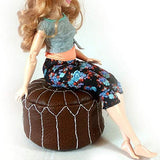 Miniature Morrocan Pouf Dollhouse Furniture 1/6 scale. Handmade Leather Ottoman