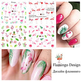 12 Sheets Flamingo Nail Art Stickers Water Nail Decals Rainforest Flowers Leaves Design Nail Sticker for Women Girls Personality Nail Stickers for Nail Art DIY Water Transfer Sliders Nail Decorations