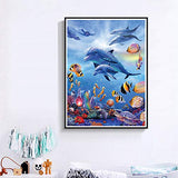 MXJSUA DIY Diamond Painting Full Square Drill Paint with Diamonds Kits 5D Art Wall Decor Ocean Underwater World Dolphin 40x50cm/16x20inch