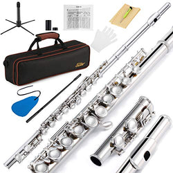 Eastar EFL-1 Closed Hole C Flutes 16 Key Nickel Beginner Student Flute -Musical Instrument With Carrying Case Stand Gloves Cleaning Rod and Cloth