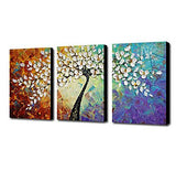 Amoy Art- Hand Painted Knife Modern Canvas Wall Art Floral Oil Painting for Home Decor 12x16inch 3pcs/set Stretched and Framed Ready to Hang