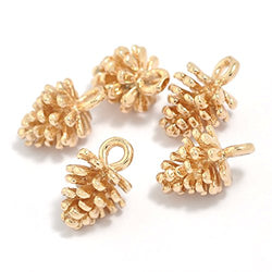 12PCS Gold Plated Brass Small Pine Cones Charms Pendant Accessories Bulk Lots for Jewelry Making