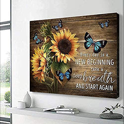 FADALO ART Rustic Canvas Wall Art Sunflowers and Butterflies Art Prints for Living Room Country Style Wall Decor New Beginning Quotes Poster Wood Framed Painting Farmhouse Home Decor Picture 16"x24"