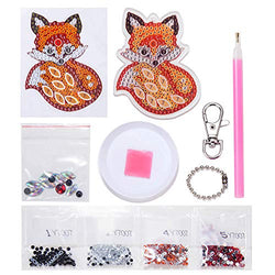 JUNKAI DIY Diamond Painting Keychain, 5D Key Rings Pendant Full Drill Stick Art Craft DIY Supplies for Handbag, Home Decor - Fox B