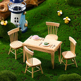Doll House Furniture Miniature 1/12 Scale Accessories Dollhouse Table and Chairs Miniature Wooden Table Miniature Plates Tableware for Dollhouse Kitchen Food Decoration Accessories
