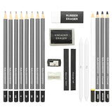 U.S. Art Supply 20 Piece Professional Hi-Quality Artist Sketch Set in Hard Storage Case - Sketch & Charcoal Pencils, Pastel, Stumps, Eraser, Sharpeners - Bonus Pack of 2-5.5" x 8.5" Sketch Pads