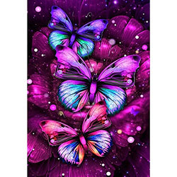 MXJSUA Diamond Painting Kits for Adults, Round Full Drill Diamond Art Kits DIY Diamond Painting by Number Kits Purple Flowers and Butterflies Diamond Gem Beads Art Kits for Home Wall Decor 12x16 Inch