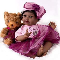 Aori Reborn Baby Dolls Black 22 Inch Realistic African American Newborn Girl Handmade Biracial Weighted Doll with Purple Tulle Gift Accessories
