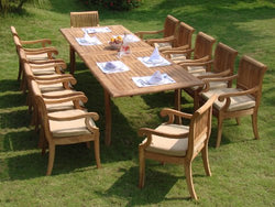TeakStation 12 Seater Grade-A Teak Wood 13pc Dining Set: 117" Double Extension Rectangle Table 12 Giva Arm/Captain Chairs #TSDSGVn