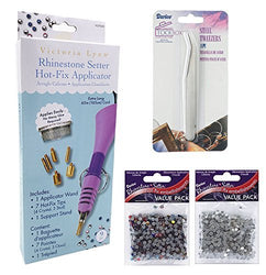 Rhinestone Hot-Fix Applicator Wand Kit: Setter Heat Bedazzler Tool with Tweezers, 750 Glass and