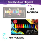 Acrylic Paint Set 12 Colors by Crafts 4 ALL Perfect for Canvas, Wood, Ceramic, Fabric. Non Toxic & Vibrant Colors. Rich Pigments Lasting Quality for Beginners, Students & Professional Artist
