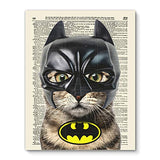 Bat Cat Super Hero Vintage Upcycled Dictionary Art Print - 8x10 inches