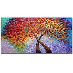 V-inspire Art,24 x 48 Hand Painted Colorful Modern Artwork Painting for Living room Bedroom Acrylic Wall Art Tree Pictures Canvas Art Wall Decor