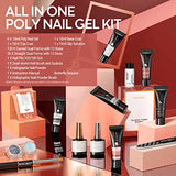Modelones Poly Nail Gel Kit Enhancement Nude Gray Glitter Nail Extension Gel Kit Christmas New Year Gift with Slip Solution Trial Professional Technician All-in-One French Kit