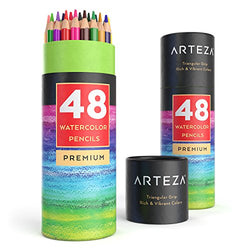 Arteza Watercolor Pencils, Soft-Core, Triangular-shaped, Pre-sharpened (Pack of 48)