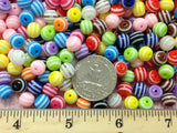 100pc 8mm Striped Resin Bubblegum Beads Necklace Beading Supplies