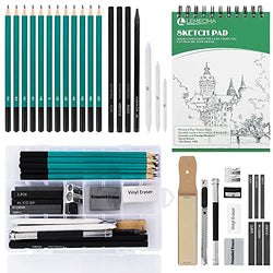 Drawing Kit Set,33Pcs Art Drawing Supplies for adults teenage girls,Drawing Sketch Pencils Kit with Graphite/Charcoal Pencils,Erasers and 100 Page Sketch Pad