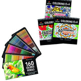 Set of 160 Colored Pencils & 3 Coloring Books for Adults & Kids: Animals, Mandalas, Flowers - Color Pencils Set for Artists with Cardboard Case - Hobbies for Anxiety & Stress Relief