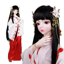 EVA BJD Japanese Witches Girl 1/3 BJD Doll 24.4in 62cm Kimono Jointed Dolls + Full Accessory ji gong Female dolls Inuyasha Decoration