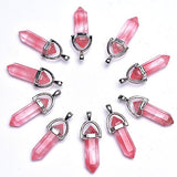 10pc Pink Quartz Stone Pendants Hexagonal Pointed Reiki Chakra Crystal Gemstone Pendant for Jewelry