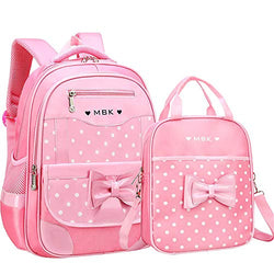 School Bags for Girls,2Pcs Bowknot Students Backpack,Elementary Princess Bookbag Sets for School