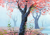 Boiee Art,24x48Inch 100% Hand-Painted Fall Forest Landscape Oil Paintings Autumn Maple Tree Wall Art Nature Scenery Artwork Misty Morning Canvas Paintings Home Wall Decor Art Wood Inside Framed Ready to Hang for Living Room