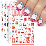 JMEOWIO 10 Sheets Cute Nail Stickers For Kids Nail Art Stickers Decals Self-Adhesive Pegatinas Uñas Cake Donut Nail Supplies Nail Art Design Decoration Accessories