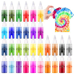 Tie Dye Kit 32 Colors, Non-Toxic DIY Tie-Dye Kits Fabric T-Shirt Dye for Girls, Boys, Kids, Adults,Indoor Outdoor Party Groups Tie Dye Set with Aprons, Gloves, Rubber Bands and Plastic Table Covers