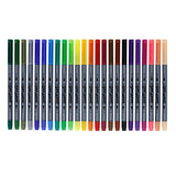 Super Markers 24 Color Brush Tip & Fineliner Twin Tip Marker Set 0.7mm Fineliner Tip & Fine
