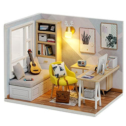 CUTEBEE Dollhouse Miniature with Furniture, DIY Wooden Dollhouse Kit Plus Dust Proof, 1:32 Scale Creative Room Idea (Sunshine Study)